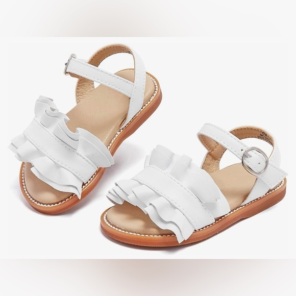 KOLAN ~ Baby/ Toddler White Ruffle Sandals Size 8 - Picture 6 of 15
